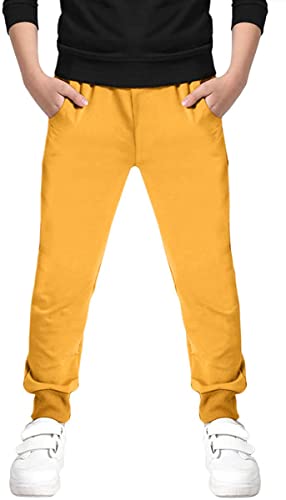 Welity Kids Cotton Drawstring Pull On Active Sports Jogger Track Sweat Pants With Pockets, 9806 Yellow-Orange, Age 6T-7T (6-7 Years) = Tag 130 #TOP19