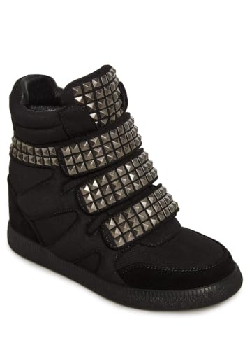Image of Dolls Kill Ambient Wedge Sneakers with Studs by Darker WAVS - Women's Suede Platform Sneakers with Hook-and-Loop Straps