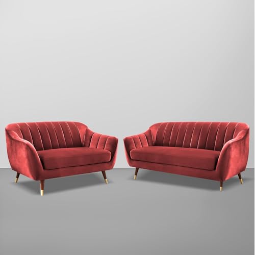 Image of Atticus 3+2 Seater Sofa Set for Living Room (Maroon Colour) Premium Fabric Sofa