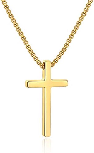 Ursteel Cross Chain for Men, Gold Plated Cross Chain Stainless Steel Gold Cross Necklace Men 30 Inch, Confirmation Gifts