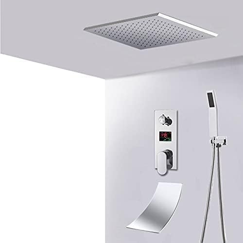 ZQFHSX Rainfall Waterfall Shower Faucet Kit Rain with Spout LCD Digital Display Mixer Tap Bath Shower,10 Inch Full Set-A LWX