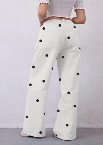 Image of MISSACTIVER Women Drawstring Polka Dot Pants Loose Wide Leg Trousers Casual Low Waist Pants Lounge Pants with Pockets