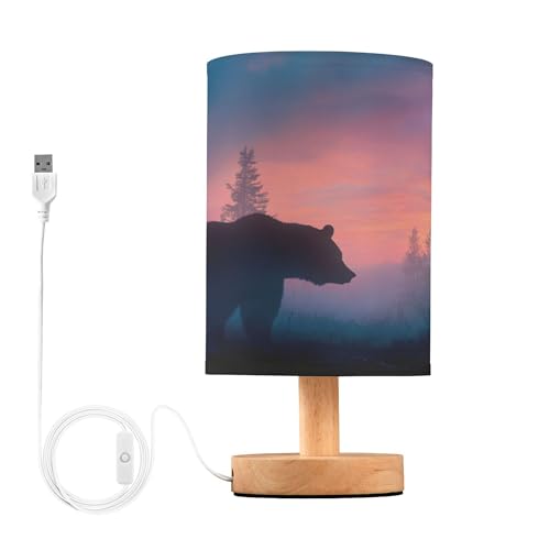 Glaphy Bear with Natural Scene of Forest Table Lamp Nightstand