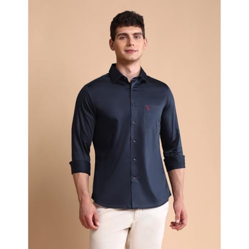 Image of U.S.Polo Association Men's Solid Tailored Fit Satin Shirt