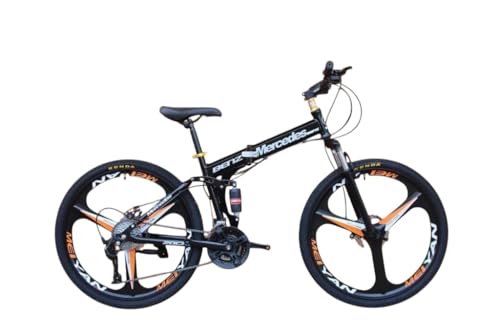 Image of Amaze Kai Dual Suspension Bikes Bm Foldable Gear Cycle for Men with 21 Speed Gear 6 Spoke | Folding Mountain Bike with Double Disc Break & Mac Wheel, 26 Inch, White N Black (Black-Orange)
