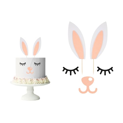 Topper de Gâteau de Lapin, Cake Topper de Pâques avec Oreilles Cils Nez Lapin Cupcake Topper Décoration de Gâteau de Lapin pour Gâteau Fête Prénatale Pâques Anniversaire Printemps