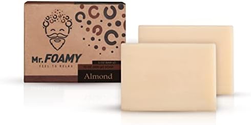 Mr. FOAMY Natural Bar Soap, Almond Soap Bars for Men Original Clean Smell Fresh, Body Hair Beard Wash Bath Soap, 2 Bars of Soap