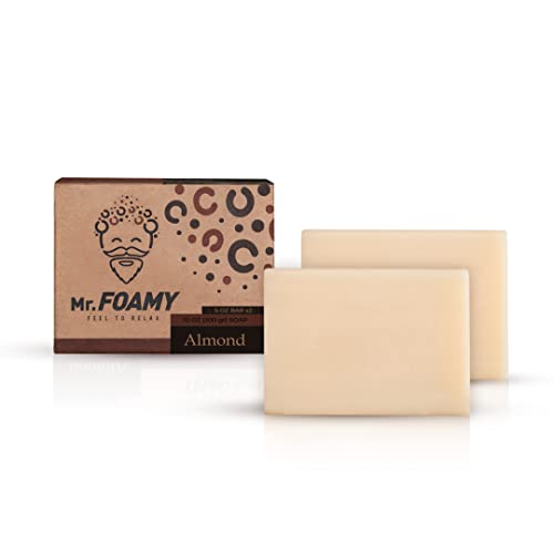 Mr. Foamy Natural Bar Soap, Almond Soap Bars For Men Original Clean Smell Fresh, Body Hair Beard Wash Bath Soap, 2 Bars Of Soap #TOP24