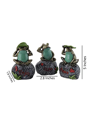 CraftVatika Decorative Three Frogs Statue Showpiece Items for Home Decor, Living Room Balcony Garden Indoor Outdoor Wall Shelf Decoration, Frogs Sitting on Stone Sculpture ( Set of 3 ),Multicolor