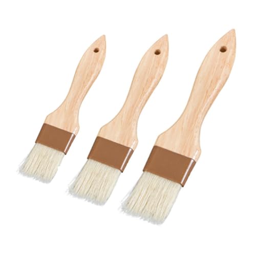 HAKIDZEL 4Pcs Basting Oil Brush with Durable Wood Handle Heat Resistant Wool Bristles for Bbq Baking Cooking Includes Small Medium Large Round Lengthened Brushes