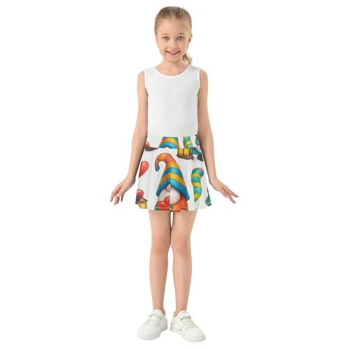 Cute Gnomes Colorful Striped Toddlers Tennis Skirts Pink Cute Girls' Shorts Athletic Skorts Teen Skirt 4t3