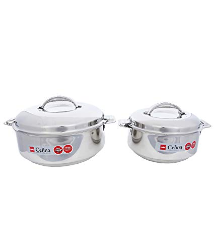 Image of Cello Elegance Stainless Steel Insulated Casserole 2-PC Set -1350 ML,2300 ML, Silver