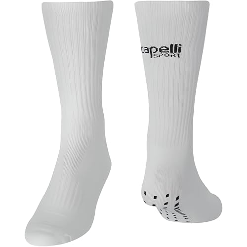 Capelli Sport Standard Crew, Athletic Non Slip Grip Sock Pair for Men and Women, White Black