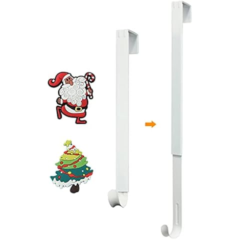 Wreath Hanger for Front Door, HangerSpace Over Door Wreath Hook Wreath Holder Adjustable Length 15 inch - 24 inch with 2 Magnets Christmas Decoration - White Cover