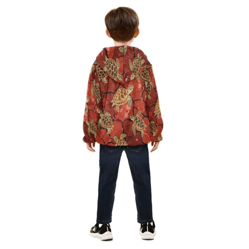 Turtles on Red Cracked Background Toddler Fleece Jacket Girl Boys Hooded Fleece Jacket Coat Warm Outwear Zip-up 3-10T4