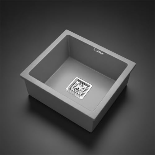 Image of BASINQU Quartz Sink for Kitchen | 18x16x9 Inches Grey Single Bowl Kitchen Sink | Granite UV Protected, Granite Scratch Resistant, Undermount /Topmount