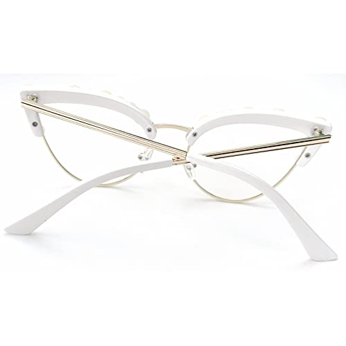 Image of Cat Eye Pearl Blue Light Blocking Glasses for Women Oversize Fashion Diamond bling bling Eyewear