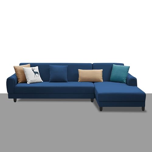 Image of Kraven RHS 6 Seater L Shape Sofa Set for Living Room (Blue Fabric) Premium Fabric Sofa