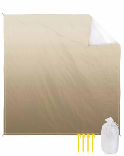 Brown Beige Beach Blanket Large with Stakes Waterproof Sandproof, Gradient Monochrome Modern Country Foldable Beach Mat with Corner Pockets for Outdoor Travel Camping Hiking Picnic Essentials 83