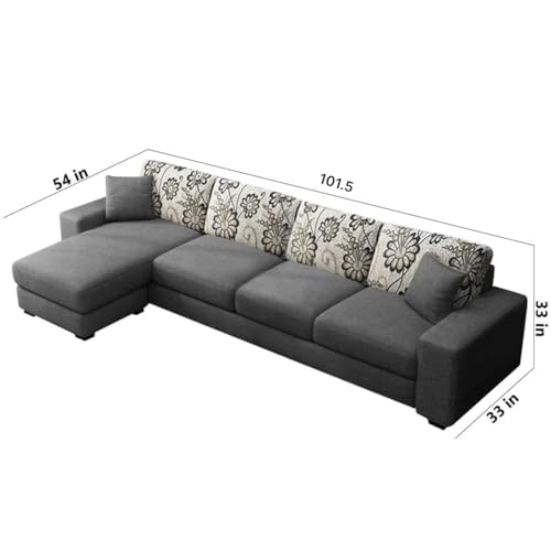 FURNY Berlando Fabric 5 Seater LHS Sectional L Shape Sofa Set for Living Room (Dark Grey)