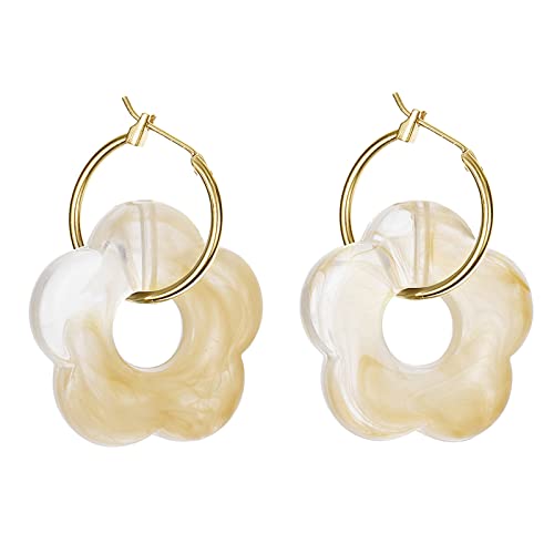 TSMORY Boucles d'oreilles créoles en résine acrylique avec design de fleurs colorées, couleur dorée, pour femme, 1