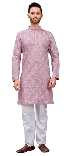 Image of Studio Shringaar Men's Cotton Blend Relaxed Fit Ikat Printed Knee Length Kurta