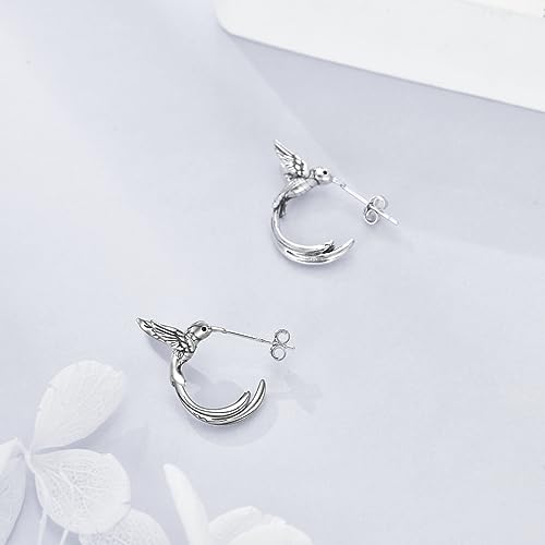 S925 Sterling Silver Hummingbird Open Hoop Earrings Bird Studs Earring Gift For by YFN - Image 2
