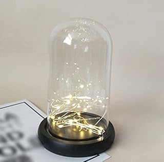 ACRLIE Glass Dome with LED Slot Light Black Base, Clear Glass Bell Jar Domes for Display Cloche, Keepsakes, Decorative Fill(9x12cm/3.5x4.7inch)