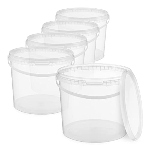 BenBow Cubo con tapa 5l transparente 5x 5 litros - seguro para los alimentos, estable, hermético, contenedor de almacenamiento de plástico, con asa - vacío