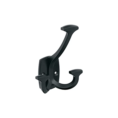 Image of Amerock Vicinity Triple Prong Matte Black Wall-Mounted Hook | Decorative wall hook in durable zinc construction for coats, hats, bags, towels, and everyday organization