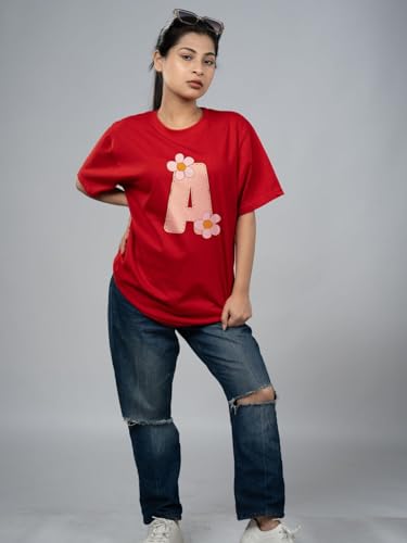 Image of Women's Pure Cotton Casual T-Shirt - Name Art Alphabet Graphic Tee | Unisex Fit (Regular & Oversized) | 180 /220 GSM | Half Sleeve, Round Neck | S-5XL | Black, Navy Blue, Red
