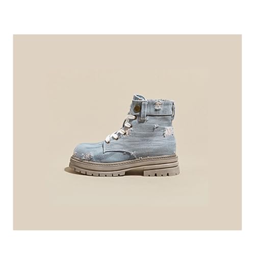 Girl Retro Denim High-Top Sneakers Durable Thick Sole Lace-Up Casual Boots for Outdoor & Everyday Campus Wear4