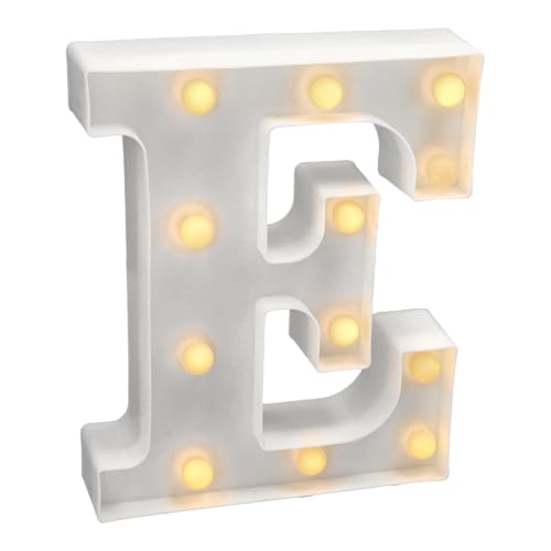 Jandei - Letras LED Iluminadas, Letra E con Luz Blanca Cálida, Luces Led Decoración y Ambiente, Luz Nocturna Bodas, Cumpleaños, Escaparates, Números y Letras con Luces (Funcionan con Pilas)