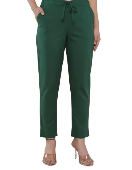 Moirai Pure Cotton Regular Fit Solid Cigarette Trousers for Women Casual Office Formal Ethnic Kurti Pants