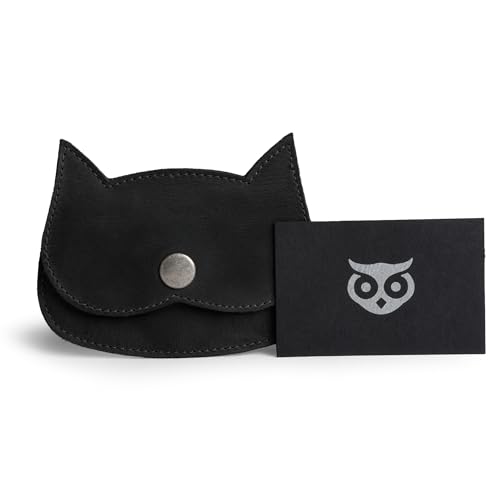 Image of Hide & Drink, Cat Shape Wallet Handmade from Full Grain Leather - Charcoal Black