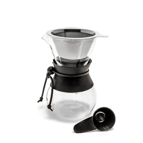Yama Glass Yama Coffee Glass 20oz Pour Over Drip Pot With Reusable Stainless Steel Filter Cone, Heat Sleeve, Hand Blown in Taiwan