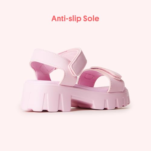 Image of FabKids Girl's Flat Sandals Comfort Adjustable Double Strap Slip on Leather Footbed Sandals for Toddler Little Kid Big Kid
