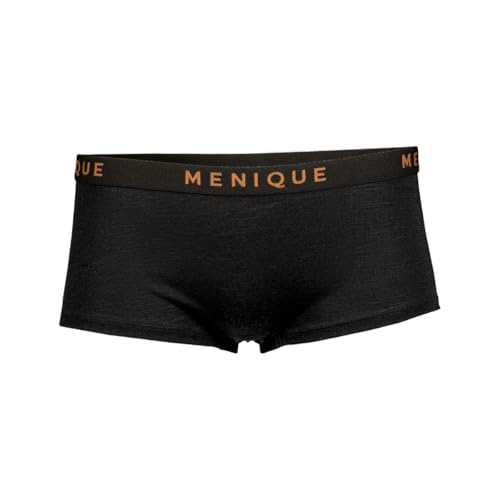 menique 100% Merinowolle Unterhosen Damen Boxershorts – Ultraleicht, Atmungsaktiv Panty, Geruchshemmend, Weiche Hipster Panties für Alltag Sport Reisen (M, Schwarz)