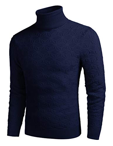 COOFANDY Men's Slim Fit Turtleneck Sweater Casual Knitted Pullover Sweater (Navy Blue, XXX-Large)