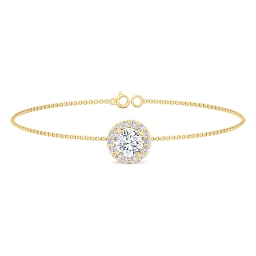 Image of 925 Sterling Silver Round Solitaire Halo Bracelet | Elegant 18k Gold Plated Jewelry for Women, Mother's Day