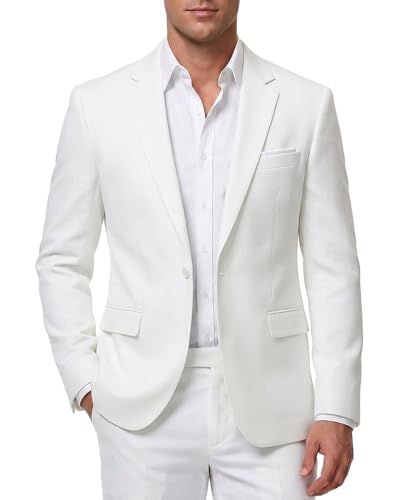 WYWK Mens Slim Fit One Button Suit Blazer Jacket Lightweight Sport Jacket Coat for Wedding, Business, Party White