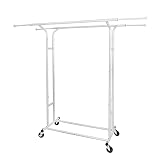 Fishat Heavy Duty Double Rod Clothing Garment Rack for Hanging Clothes, Commercial Metal Rolling Clo