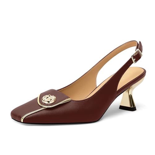 Women's Kitten Heels Slingback Square Toe Low Heel Pumps Closed Toe Matte Slip On high Heels Womens Work Dress Office Wedding Party Shoes 2 Inch