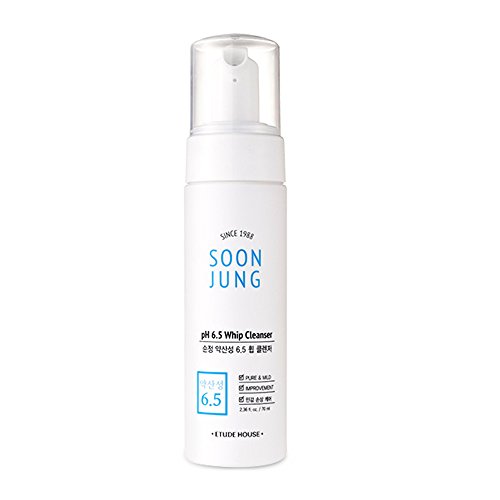 ETUDE HOUSE SoonJung pH 6.5 Whip Cleanser 2.4 fl. oz. (70ml) - Hypoallergenic Soft Bubble Type Hydrating Facial Cleanser for Sensitive Skin, Panthenol and Madecassoside Heals Damaged & Irritated Skin