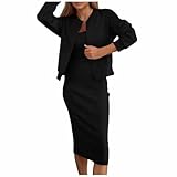 Matière : blazer d'affaires KBOPLEMQ Robe élégante 2 pièces pour femme - Robe blazer sans col - Jupe crayon - Tenue de bureau - Tenue de travail - 2 pièces - Robe cami - Robe décontractée pour l\'automne et l\'hiver - Robe de fête