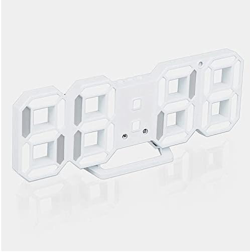 Petilleur 3D Digital Alarm Clock,Wall LED Number Time Clock with 3 Auto Adjust Brightness Levels,Led Electronic Clock with Snooze Function,Modern Night Light Clock Date,Temperature Display (White)