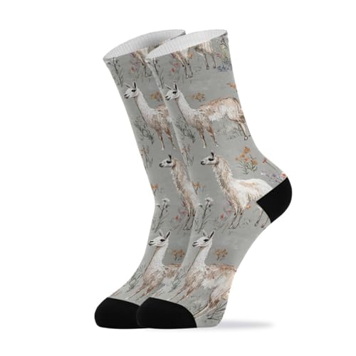 KLL Aesthetic Llama Grey Fashion crew socks size running breathable wicking mens tube socks (2-Pair)