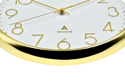 Image of Premium Contemporary Analog Wall Clock with Silent Sweep Noiseless Movement - Gold Frame - HD Clear Glass Surface - 12 inch / 30.5 cm - Model TIME Square