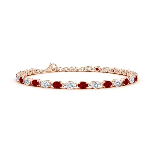 Angara Oval Lab Grown Ruby and Diamond Tennis Link Bracelet in 14...
