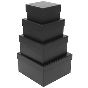 4 Pack Large Nesting Gift Boxes with Lids, 3.7″-6.4″ Assorted Sizes Black Square Gift Box for Presents, Stackable Boxes for Birthday Wedding Christmas Party Gift Wrapping